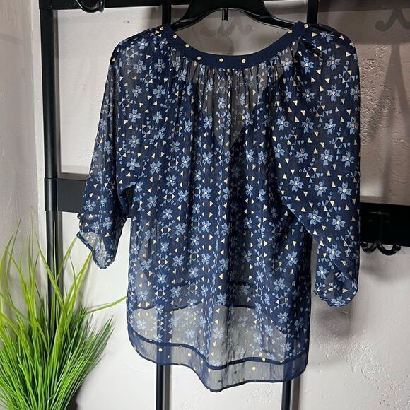 Hollister Boho Peasant Blouse Chiffon 3/4 Sleeve blue Size Small - Picture 7 of 16
